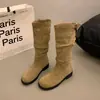 Botas Apiladas Estilo Coreano Sentido del Diseño Tacón Grueso Botas Altas para Mujer 2026 Llegada Temprana de Otoño Botas Ajustadas de Terciopelo Versátiles Botas de Montar