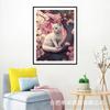 Pintura de Diamantes Punto de Cruz DIY Hecho a Mano Venta Caliente en Amazon Estilo Japonés Flor de Cerezo Rosa Gato Lindo Animal Sala de Estar