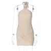Vestido Corto Sexy de Malla Patchwork de Color Sólido Estilo Callejero con Cuello Halter para Mujer, Nuevo Estilo Europeo y Americano, Verano 2026