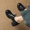 Zapatos de Cuero con Cordones Estilo Británico Retro 2026 Modelo Nuevo Tacón Medio 5cm Punta Redonda Casual Versátil Boca Baja Zapatos de Una Sola Pieza Talla Grande