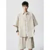 Traje de camisa de verano para hombre, nueva marca de moda, camisa de manga corta para hombre, pantalones cortos, traje deportivo informal holgado para hombre, de moda