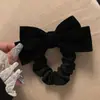 Scrunchie Branco de Renda Vazada Quadrado Estilo Francês para Cabelo, Prendedor Grande com Laço e Flor de Fita