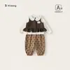 Ropa para Niños Bangxuan Ropa Estilo Coreano Colección Otoño Chaleco de Encaje Manga Larga para Bebé Pantalón con Pies para Niña Conjunto de Dos Piezas Conjunto de Ropa para Bebés