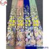 Material para vestido de noche bordado fondo grueso flor grande 3D malla transparente vestido aplique tela de encaje bordado