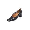 Sapatos Mary Jane de salto alto grosso com fivela inclinada e couro de carneiro texturizado 2024, outono, salto alto grosso, bico quadrado, couro genuíno, camada única, para mulheres