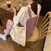 Bolso de Lona con Flores Frescas Coreano Ins Bolso de Hombro de Compras de Gran Capacidad a la Moda Bolso Escolar Femenino