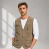 Chaleco de Algodón Multibolsillos Talla Grande para Hombre, Chaleco de Exterior para Personas de Mediana Edad y Mayores, Pesca de Otoño, Corte Holgado, Secado Rápido, Ropa de Trabajo Casual