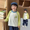Camiseta de Manga Larga Jingqi para Niños Temporada de Primavera y Otoño Bloque de Color Mangas Raglán Capa Base Bebé Primavera y Verano Top Casual