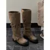 Botas de Cuero Suave de Caña Ancha de Estilo Coreano para Mujer, Suela Gruesa, Doble Uso Alto-Corto, Botas Largas Apiladas, Botas de Montura para Mujer, Novedad Otoño/Invierno 2026