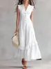 Novo Vestido Longo Fashionável com Babados Estilo Europeu e Americano da Amazon, Vestido Minimalista Sem Mangas de Algodão e Linho para Comércio Transfronteiriço