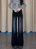 Jeans azul escuro de perna reta ligeiramente flare para mulheres, novo estilo outono, plus size, para mulheres cheias, cintura baixa, modelador, calça flare