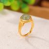 Anillo Retro de Plata de Ley S925 Chapado en Oro con Diseño de Ciervo, Jade Hetian Qingshui Sapa, Lujo Ligero Simple, Redondo, Cara de Huevo