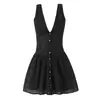 Fabricante Mayorista de Ropa para Mujer Transfronteriza 2025 Aliexpress Moda de Venta Caliente Vestido Negro Delgado de Cuello V Sin Mangas que Ceñe la Cintura