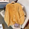 Design estilo preguiçoso japonês cardigã de tricô amarelo retrô feminino outono e inverno novo casaco suéter solto top macio e encerado