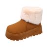 Sapatos de Algodão Pelúcia com Plataforma e Gola Alta Botas de Neve Sapatos Femininos 2025 Inverno com Forro de Lã Solado Grosso Novas Botas Curtas Quentes com Bico Redondo