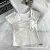 Chaleco de manga mariposa de deseo puro Ropa exterior para mujer de una pieza con copa fija Manga corta Top plisado moda chica sexy tirantes ropa interior