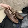 Versão em Pele de Ovelha~Cor Vintage Lavada com Cadarço Sapatos Loafer de Couro Genuíno com Solado Macio para Mulheres, Sapatos de Couro Preguiçosos para Calçar e Tirar Facilmente, Sapatos Rasos Simples