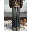 Jeans Acampanados Azules Vintage con Dobladillo Deshilachado para Mujer, Nuevo Estilo de Primavera, Tallas Grandes, Tiro Alto, Adelgazantes, que Cubren la Cadera, Pantalones de Campana Elásticos