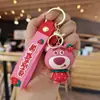 Chaveiro de urso morango fofo de desenho animado, pingente de coelho, chaveiro de carro, mochila escolar de estudante, pequeno presente, atacado