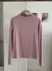 KEKEZOON Camiseta de manga larga ajustada de color liso con cuello semialto y volantes, hombro normal, prenda básica para mujer 8705