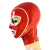 Capucha Roja de Látex Máscara Sexy Cremallera en Catsuit de Látex Cosplay Fiesta Gay Fetichismo