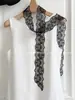 Lenço de Seda com Renda Branco Puro Feminino Vintage Longo Fino Fita Empilhado para Usar Versátil Colar Decorativo Lenço Fita