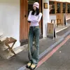 Pantalones acampanados de mezclilla desgastada estilo americano picante para mujer, nuevo para primavera y otoño 2026, de tiro bajo, corte ajustado, elásticos, de campana