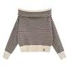 Suéter tejido a rayas retro de un hombro estilo francés para mujer, nueva colección de otoño 2026, corte holgado y relajado, cárdigan suéter de otoño