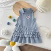 Pronta Entrega Vestido Xadrez Sem Manga para Meninas Verão Estilo Coreano Chique Moderno Saia Curta para Meninas Férias Viagem Vestido Respirável
