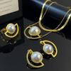 Colar de pérolas semicírculo de aço titânio brincos anel feminino luz luxo moda all-match design estilo aço inoxidável conjunto de três peças