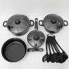 Conjunto de panelas de exportação de comércio exterior conjunto de panelas de 13 peças terno panela de sopa panela de leite frigideira espátula combinação de várias peças cozinha doméstica