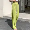 Calça de Seda de Gelo Wide Leg com Bolso de Aba para Verão Feminino, Calça Casual Drapeada para Pessoas Baixas, Efeito Emagrecedor Solto e Calça Versátil de Comprimento Médio para Mulheres