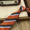 Gravata Masculina Listrada Dourada Marrom Azul Vintage 8CM Coreana Britânica Social Business Casual Padrinho Casamento Versátil