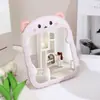 Espejo de tocador de plástico para el hogar de desarrollo propio, Espejo pequeño de moda para dormitorio, Espejo de maquillaje plegable de escritorio con orejas de gato de dibujos animados