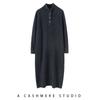 Outono e inverno 2023 Vestido feminino de meia altura com fivela grossa, cor sólida, comprimento até o joelho, solto, casual, vestido de malha de caxemira