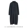 Vestido de Tricô de Caxemira Feminino Outono e Inverno Novo Saia Longa Gola Meia-alta Comprimento Médio Saia Base Suéter