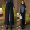 Pantalones rectos de lana gris oscuro plisados de cintura alta para mujer, otoño e invierno, petite, cropped, fluidos, de pierna ancha holgada