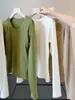 Camiseta lisa de manga larga para mujer, estilo coreano, cuello redondo simple, hombros rectos, color liso, nueva colección de otoño, versátil, adelgazante, casual, adecuada para usar en capas