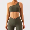Novo conjunto de yoga de um ombro para mulheres, com lindo design nas costas, cintura alta elástica, adequado para Pilates, corrida, esportes justos e fitness
