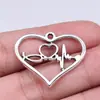 31X25Mm 2.68g Accesorios para Joyería de Plata Antigua Corazón Hecho a Mano Corazón Electrocardiograma Corazón Colgante