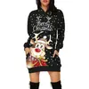 9749#2021 otoño nuevo Amazon Europa y Estados Unidos vestido de chalecos de manga larga para mujer falda con capucha estampada navideña