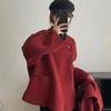 Abrigo Navideño Rojo para Mujer en el Año del Conejo, Nuevo Diseño de Nicho Otoño e Invierno 2026 Abrigo de Lana Estilo Hepburn