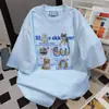 Camiseta Manga Curta Oversize Estilo Coreano Estampa Divertida Graffiti Verão Ins Design de Nicho Estilo Casal Top Tendência