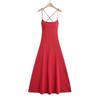 Vestido de punto Estilo Deseo Puro para Mujer 2024 Ajustado con Tirantes Falda Amplia Cierre de Cordones en la Espalda Adelgazante Elegante Falda Larga