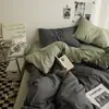 Juego de cuatro piezas de algodón lavado estilo ins, color liso, minimalista moderno, ultrasuave y amigable con la piel, sábana bajera y funda de edredón, juego de cuatro piezas para dormitorio de estudiante