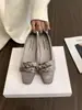 Zapatos de tacón grueso de punta cuadrada de satén rosa para mujer, Zapatos de noche elegantes estilo ballet francés con lazo, Primavera 2025