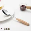 Colher de aço inoxidável 430 colher de café simples moderna talheres colher de cabo de madeira japonesa faca e garfo colher talheres pauzinhos conjunto de colheres