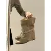 Zapatos para Mujer Chuyuji Modelo Nuevo Punta Fina Cuero Patchwork Correa Retro Diarios con Aumento de Altura Botas de Moda Adecuadas para Cualquier Tamaño de Pierna