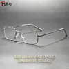 Gafas de Metal de Marco Cuadrado Fino Anti-Luz Azul de Lujo Ligero para Negocios con Patillas Antideslizantes para Hombres, Gafas sin Graduación Wm69162