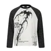 Camiseta de Manga Larga Estilo Oscuro Parca con Guadaña para Hombre con Parche Rayado, Bloques de Color, Mangas Raglán, Cuello Redondo, Moda Hip-Hop